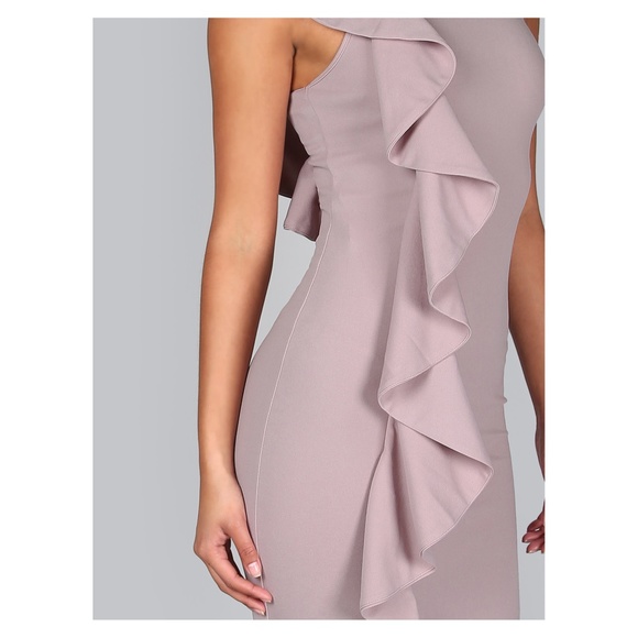 Taupe Lavender Sleeveless Ruffle Bodycon Dress - Picture 4 of 5